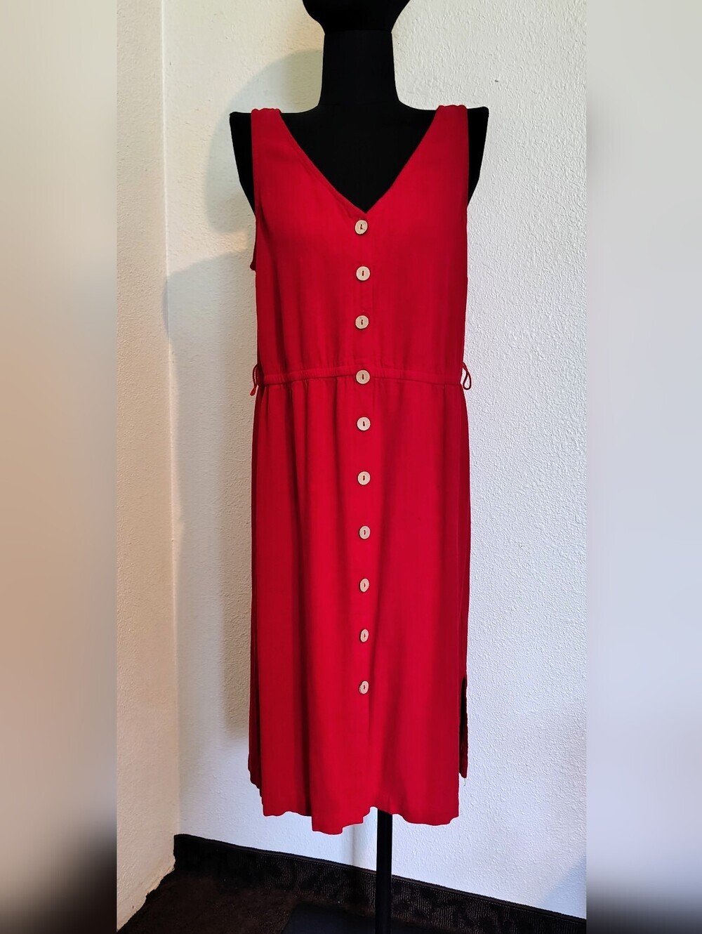 Universal Thread Red Button-Front Sleeveless Midi Dress Slit Sides Women Large